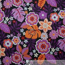 BonEful Fabric FQ Cotton Quilt Purple Orange White Flower Leaf Dot Bohemian SALE