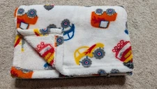 Cutie Pie White Monster Trucks Fleece Baby Blanket 30 X 36