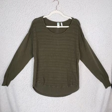 Aventura Sweater Women L Olive Green Organic Cotton Boho Cozycore Coastal Chic