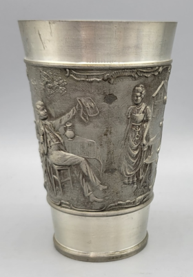 BSF Reines Zinn Pewter Embossed German Vintage Drinking Glass Cup