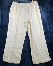 NWT Andrea Jovine 100 Linen Women's Ivory Elastic Waist Pants, Size XL