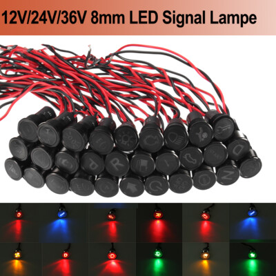 8mm 12V-36V Auto LED Symbol Dash Panel Mount Indicator Warning