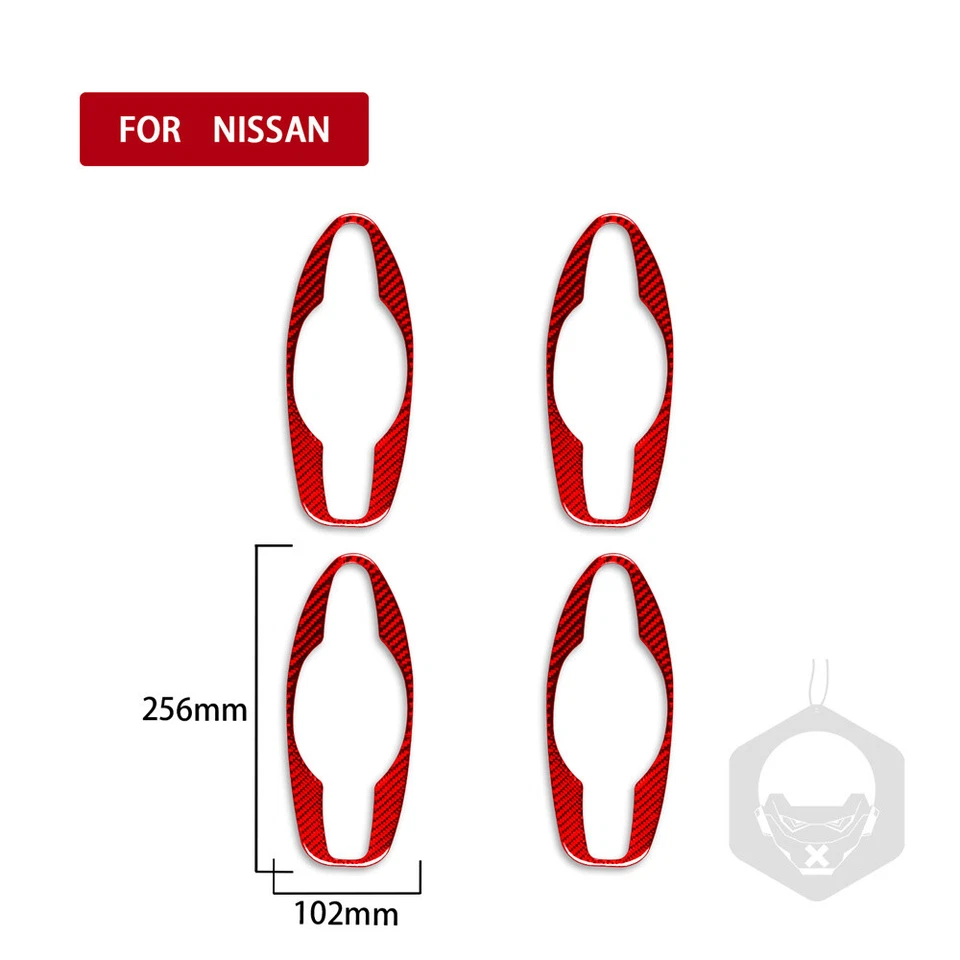 4x Manija de puerta lateral de fibra de carbono roja Tazón Panel Borde para Nissan X-Trail 2013-2021 Foto 2 de 4