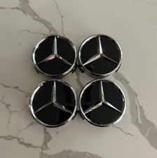 Set Of 4 Mercedes Benz Black Chrome 75mm Wheel Rim Center Hub Caps Logo Glossy