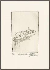 CAT NAPPING Original ETCHING Signed Numbered Limited-Edition - LISTED ARTIST