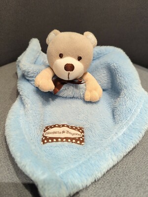 Blankets And Beyond blaue Decke Bettdecke Doudou Teddybär braunes Band