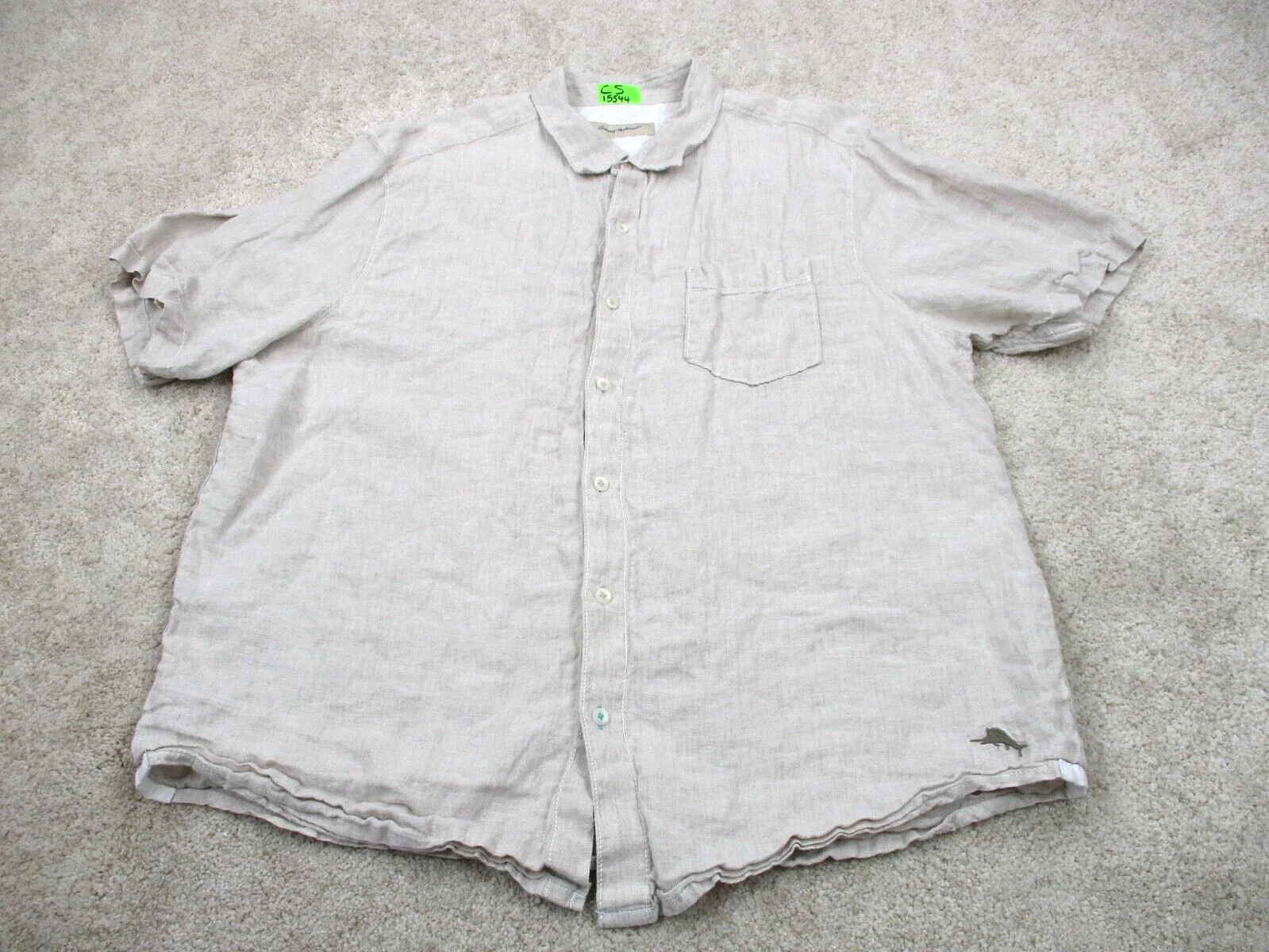 Tommy Bahama Shirt Mens Extra Large XL Beige Tan Linen Casual Camp Button Up