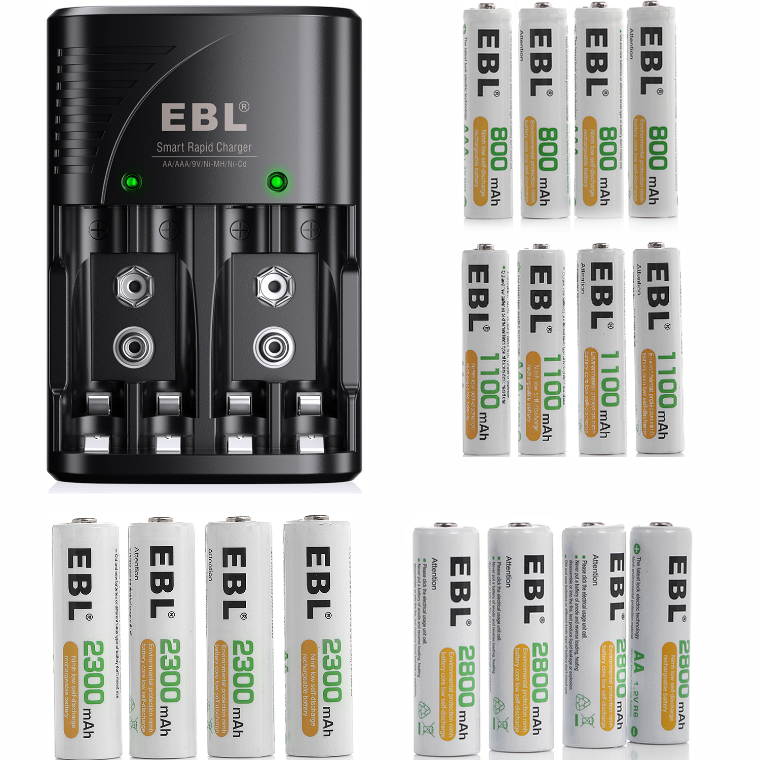 AA AAA Batteries Rechargeable 1.2V  2800mah 1100mAh 800mAh w/ Wall Charger-image