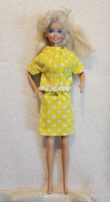 BARBIE Blonde Doll Yellow Polka Dot Dress Clone Or  Handmade Ooak Restyle C409G 