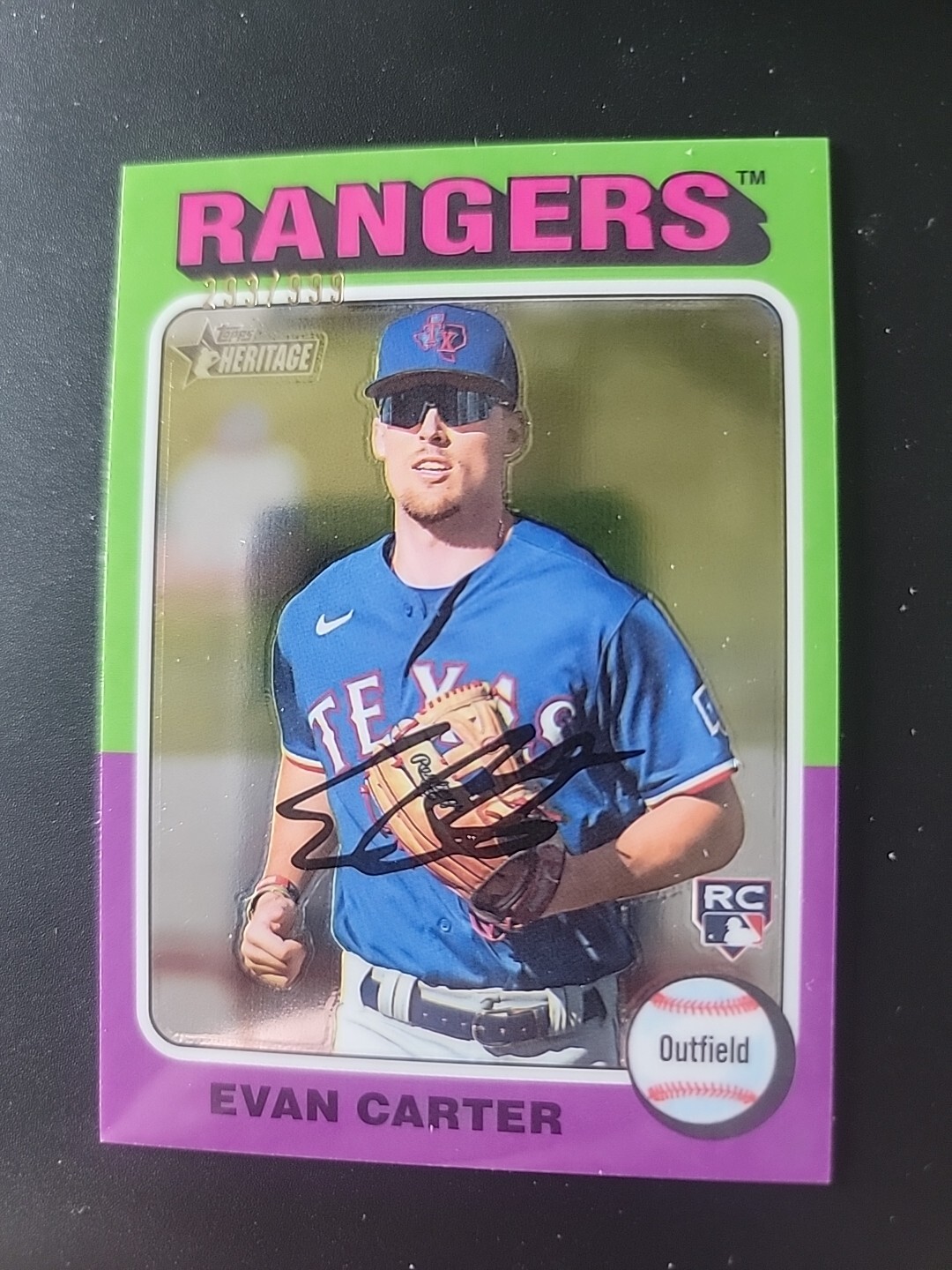 2024 Topps Heritage #170 Evan Carter Chrome 824/999 RC Rangers