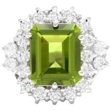 Attractive Floral Ring With Lab-Created 8.50CT Peridot  2.80CT White Sapphire
