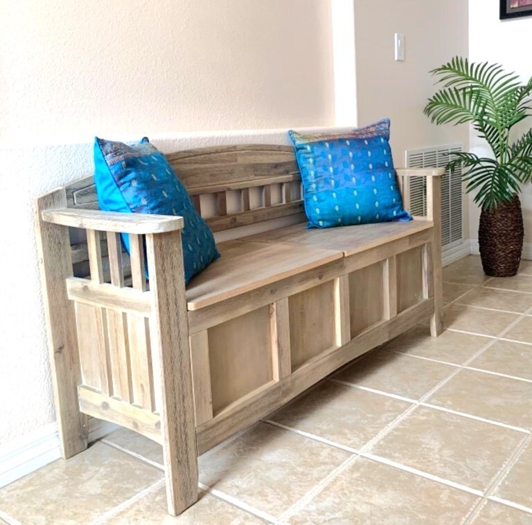Rustic Wood Storage Bench Farmhouse Entryway Mudroom Hallway Split