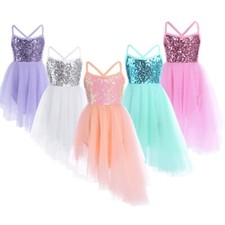 Kid Girl Shiny Ballet Dress Sequins Lyrical Dance Camisole Tutu Skirt Leotard