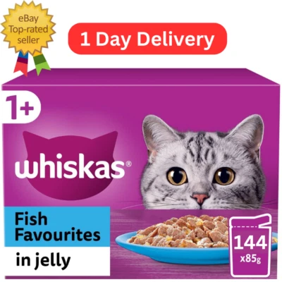 Whiskas 1+ Fish Favourites Mixed Adult Wet Cat Food 12-144 x85g Pouches In Jelly