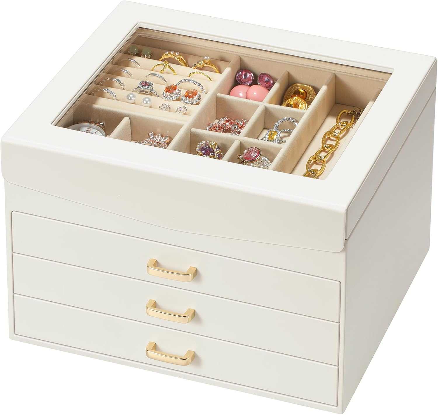 4Layer Jewelry Box with Lid, Classic Jewelry Organizer with 3 Drawers for Women