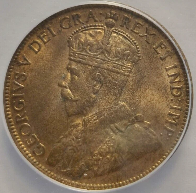 1916 Bronze Coin Canada One Cent King George V of Great Britain ANACS MS64 RB 1B - Image 3 of 4