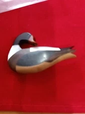 Wooden Mother Of Pearl Decoy Duck Pin Brooch Handcrafted 2” X 1.5” Unbranded 