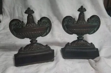 Vintage Cast Iron Bookends Genie Lamps Urns Marked 51 Library Book Holder