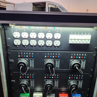 200 Amp 3-Phase Power Distro,  camlocks in/out, with  socapex 