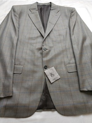 Canali Blazer Sport Coat US 46 EU 56 Brown Windowpane 100% Wool Italy