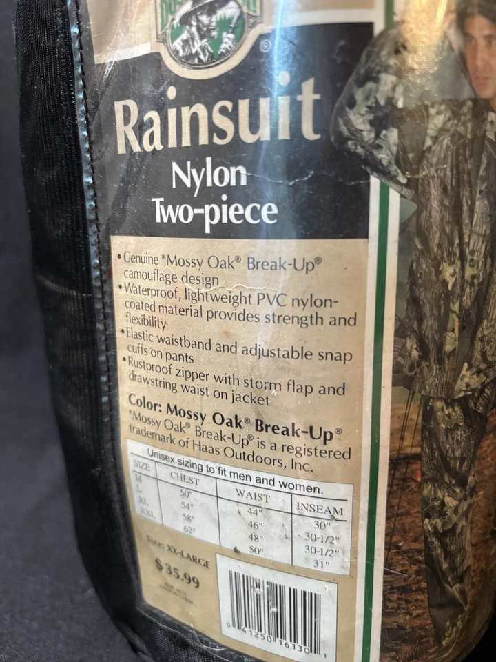 Bushmaster 2 Piece Hooded Rainsuit Sz XXL Mossy Oak Break Up Camo Nylon - Image 2 of 4
