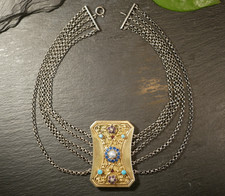 Wunderbare Silber Kette Collier Kropfkette Teilvergoldet Bunter Besatz Antik