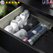 3 Compartment Drawer Organizer Clear Storage Bin Multi Use Pull Out Tray