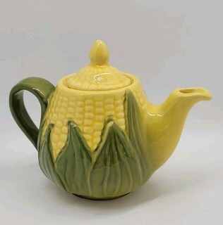 Vintage Yellow & Green Corn King Mini Teapot & Lid #65 Shawnee Pottery 10oz
