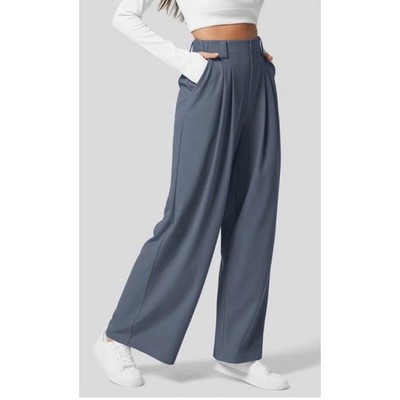 Halara High Waisted Wide Leg Waffle Work Pants Grisaille Blue Grey small Tall