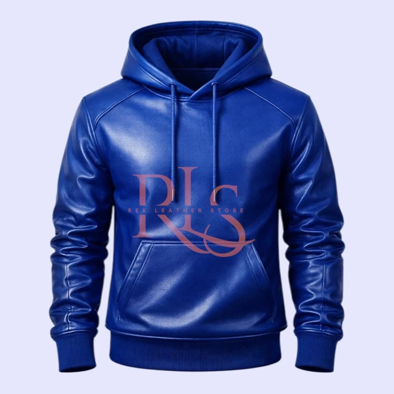 Men's Blue Genuine Soft Lambskin Leather Causal Hoodie Classic Style Hoodie