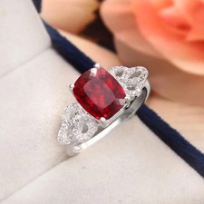 10 Ct Certified Natural Cushion Blood Red Ruby Ring In 925 Silver All Sizes