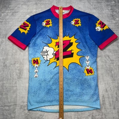 Vintage Cycling Jersey Mens Large Blue Peugeot Italian 80s Comic