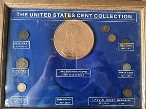 The United States Cent Collection. OnePound Copper Lincoln  & 9 Historic Penny