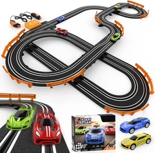 Slot Car Race Track Sets w/4 High-Speed Racing Car, Battery or Electric Race Car