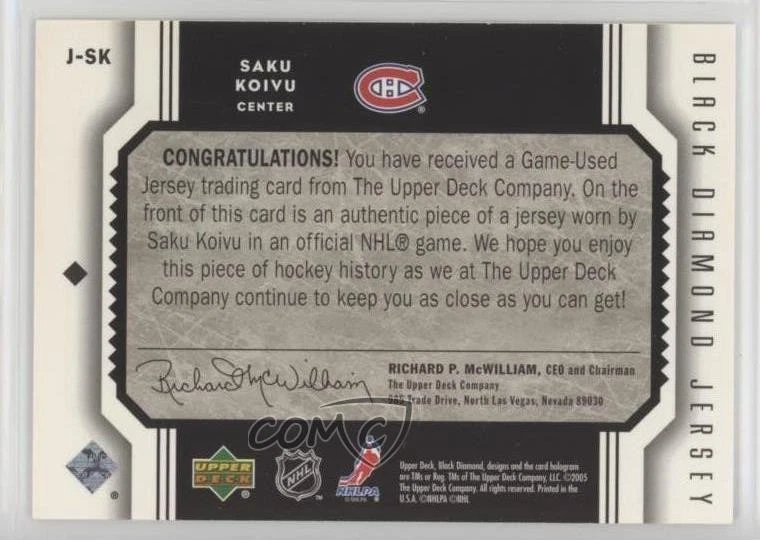 2005-06 Upper Deck Black Diamond Jersey Saku Koivu #J-SK - Image 2 of 2