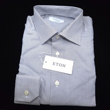 ETON DRESS SHIRT -15.75 35 36 BLUE WHITE PINPOINT OXFORD -CONTEMPORARY -SLIM