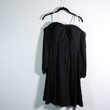 Halston Gathered Pleated Off The Shoulder Strapless Cocktail Party Dress Black M