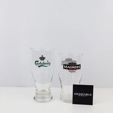 Carlsberg Magners Pint Glass Set of 2 Beer Glasses Home Bar Man Cave Pub