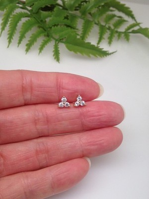 925 Sterling Silver CZ Three Stone Trio Stud Earrings Gold Dainty Studs 5mm