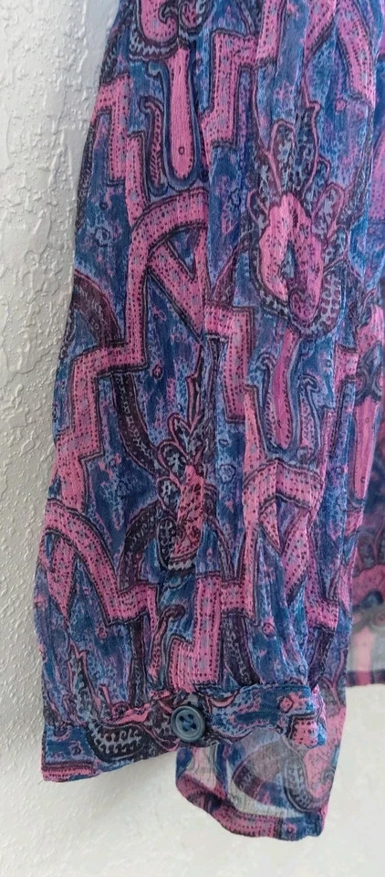 Joie Large Sheer Paisley Boho Blouse with Tassel Neckline 100% Silk Luxury - Image 4 of 4
