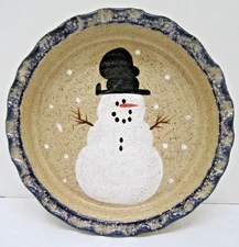 2004 Liberty Pottery "Becky" Snowman Spongeware Christmas Plate 9"