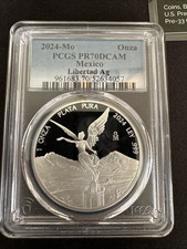 2024-1 oz PR70 DCAM Libertad .999 Silver Proof Coin PCGS-Mexico Onza-Hot!!!🇲🇽