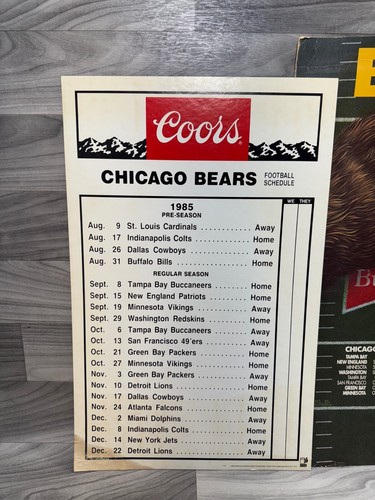 1985 CHICAGO BEARS BUDWEISER COORS SPIELPLAN / BAR POSTER LOT SUPER BOWL RARE - Bild 2 von 7