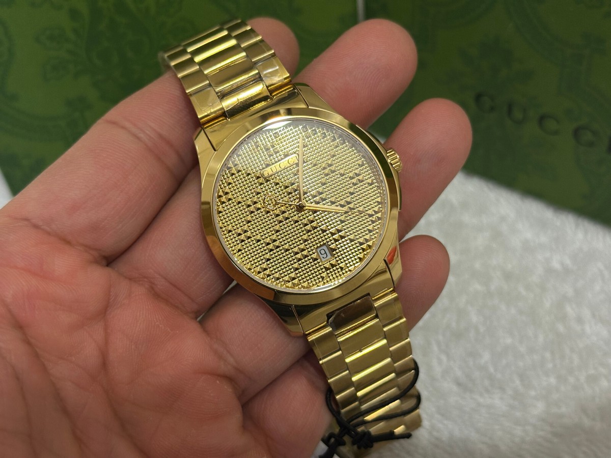 gucci g-collection ya126461 gold dial stainless steel unisex