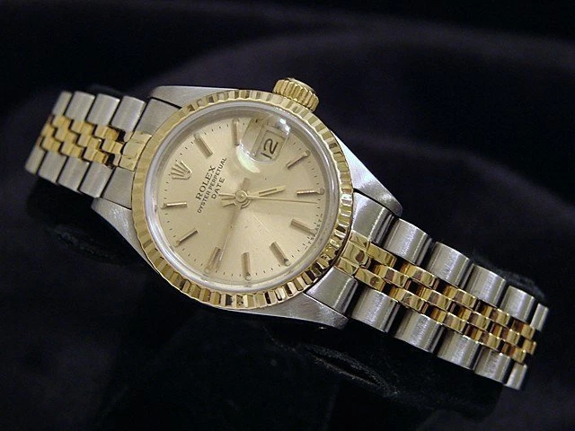 Rolex Date Ladies 2Tone 18K Gold & Stainless Steel Watch Champagne Dial 69173