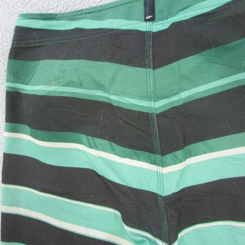 Alpinestars Board Shorts Mens W34 Green Black Striped Regular Fit Swim Trunks - Image 4 of 4