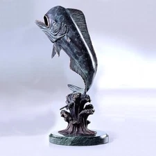 Brass And Marble Finish Coastal Theme Bull Mahi Mahi Figurine 9� H