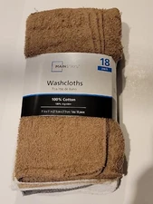 MAINSTAYS 18 Pack Assorted Cotton Terry Thin Washcloths Rags Neutral Colors 