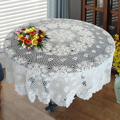 Vintage Handmade Crochet Tablecloth Round Lace Table Topper Doily Wedding Party - Picture 25 of 48