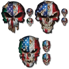 9x Mexico USA Flag Skull Decal Window Sticker Car Truck Mexican American Country